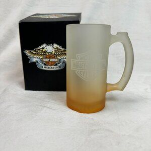HARLEY-DAVIDSON MOTORCYCLES 5.5"H Frosted Beer Glass Stein Mug w/ Handle